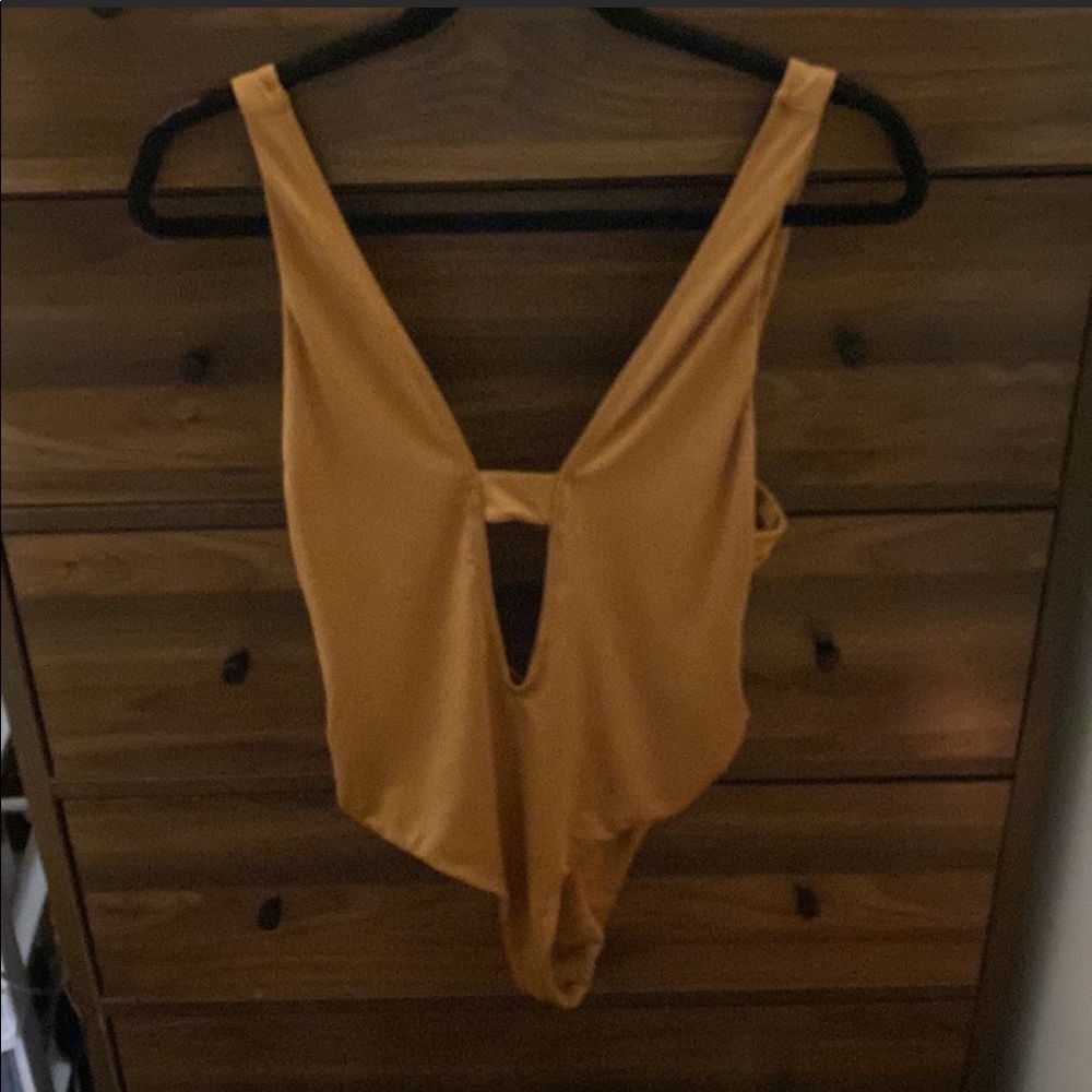 12th Tribe I “makers of dreams” Tough Luck Honey Camel bodysuit with cutouts